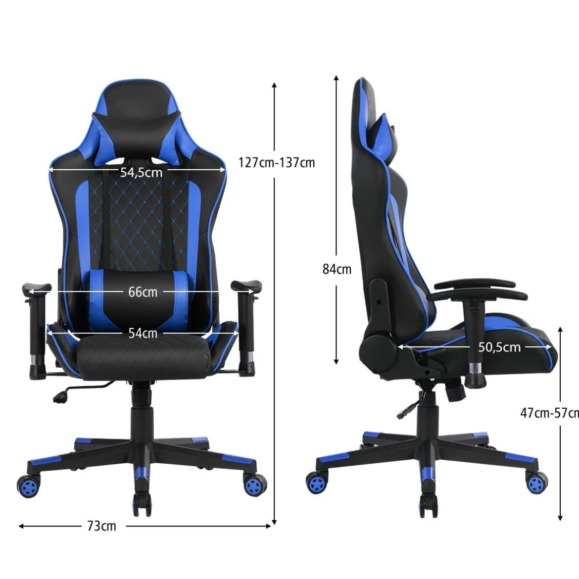Ergonomischer Gaming Stuhl mit Hoher Rückenlehne & Kopfstütze & Lendenwirbelstütze Blau