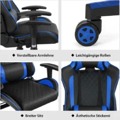 Ergonomischer Gaming Stuhl mit Hoher Rückenlehne & Kopfstütze & Lendenwirbelstütze Blau