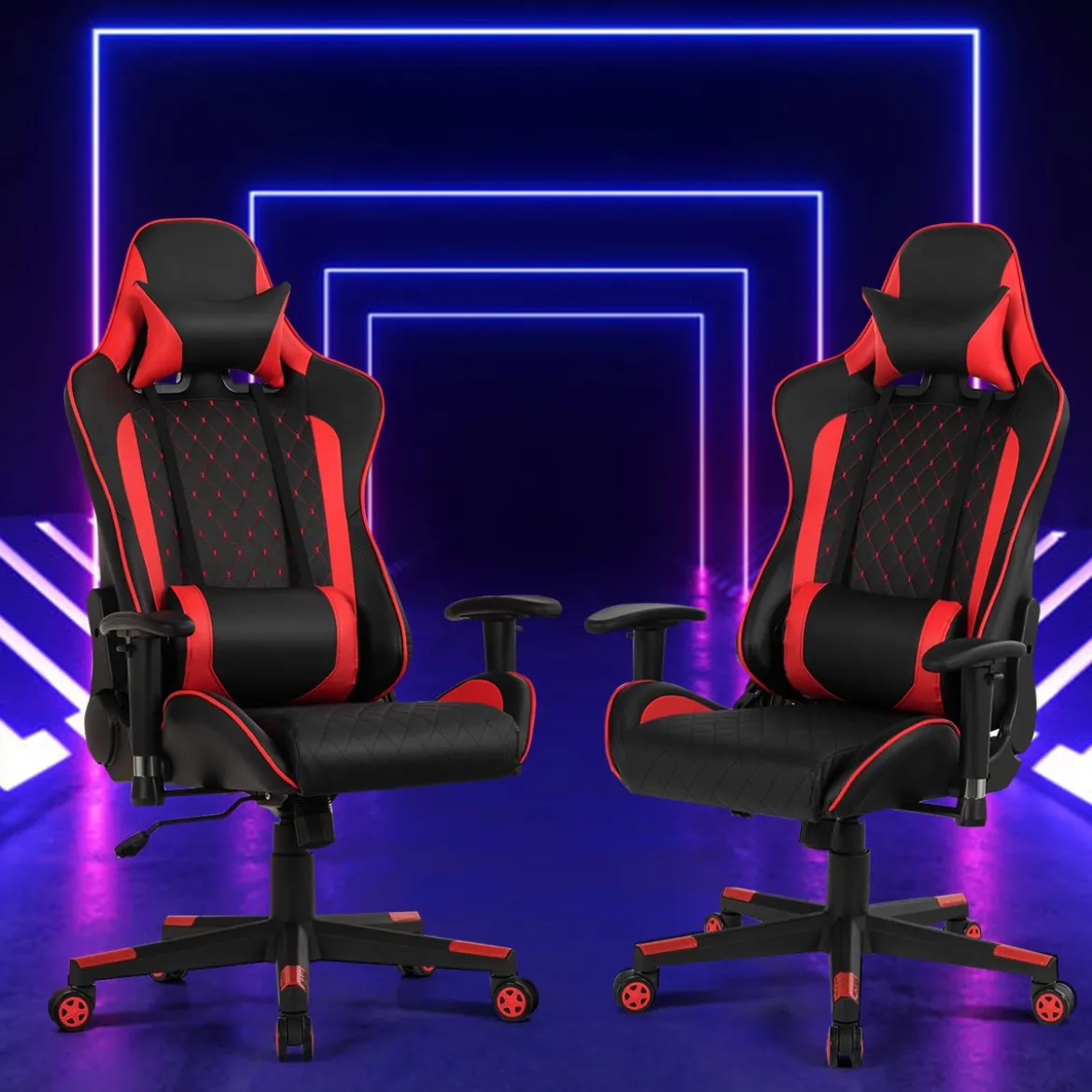 Ergonomischer Gaming Stuhl mit Hoher Rückenlehne & Kopfstütze & Lendenwirbelstütze Rot