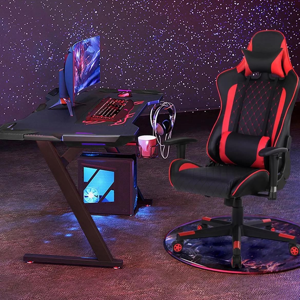 Ergonomischer Gaming Stuhl mit Hoher Rückenlehne & Kopfstütze & Lendenwirbelstütze Rot