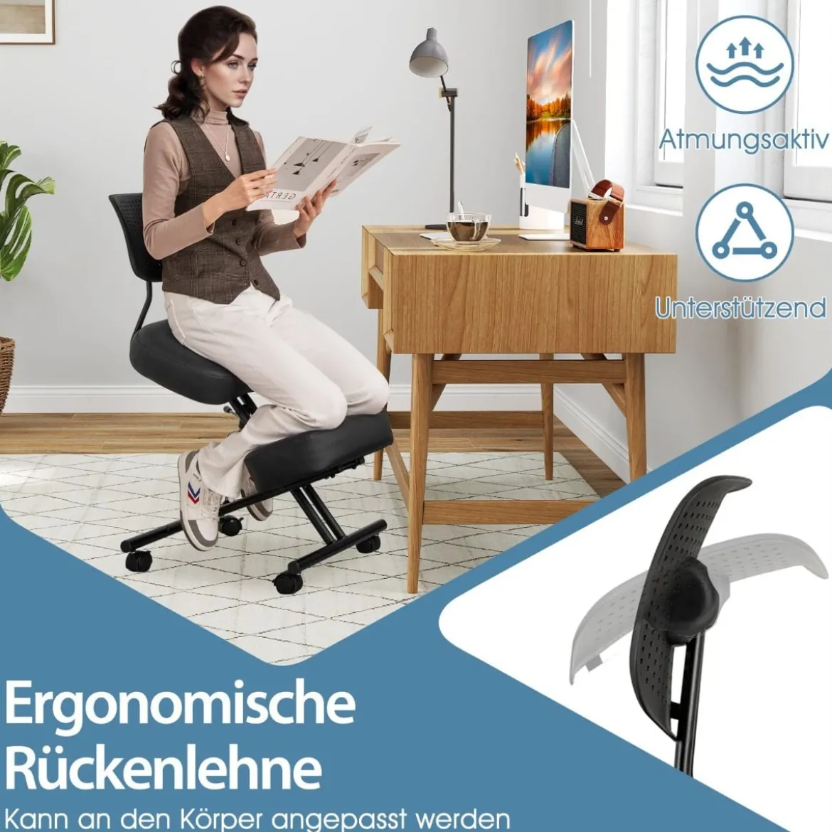 Ergonomischer Kniestuhl mit Schrägem Sitz zur Schmerzlinderung Orthopädischer Bürostuhl