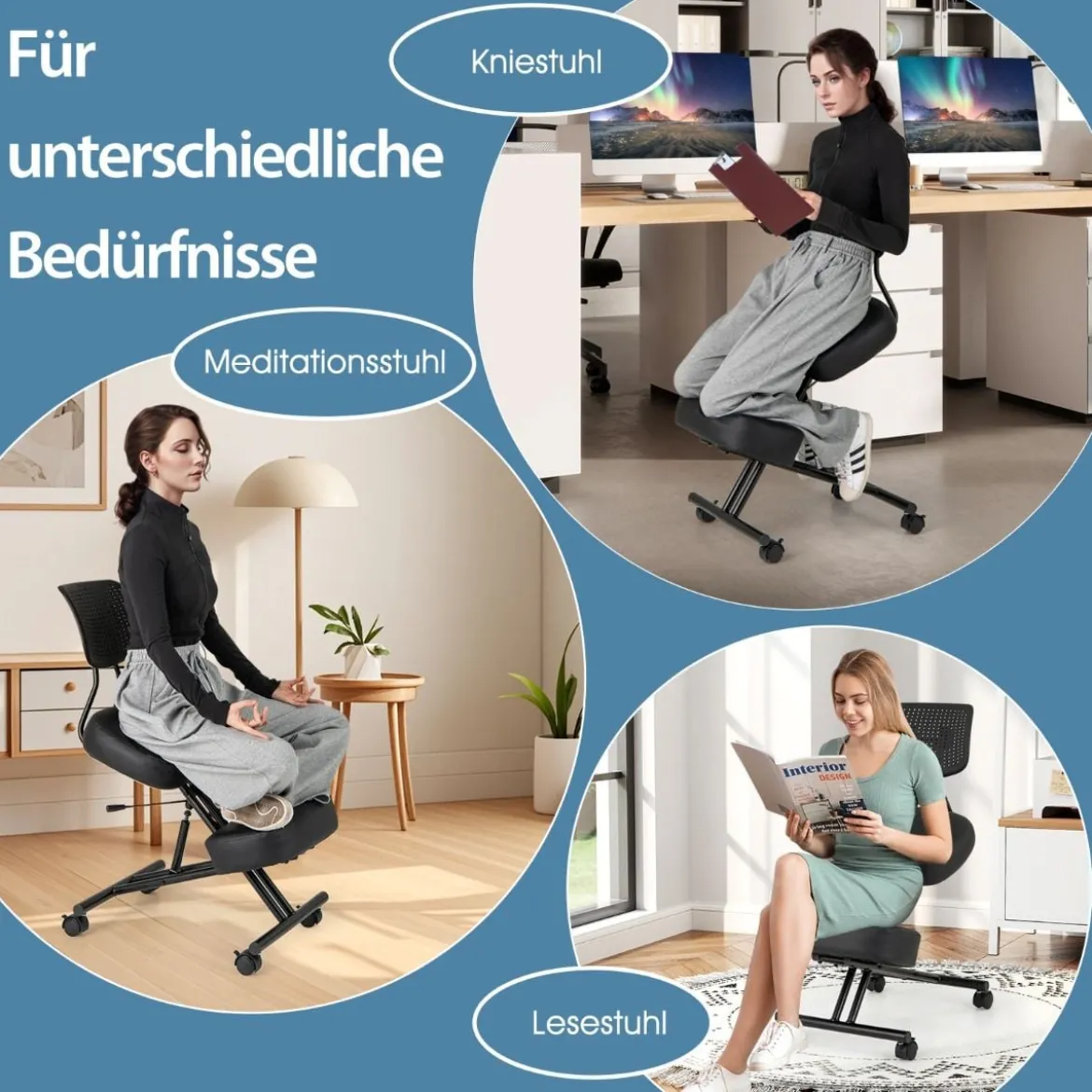 Ergonomischer Kniestuhl mit Schrägem Sitz zur Schmerzlinderung Orthopädischer Bürostuhl