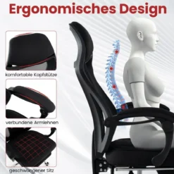 Ergonomischer Mesh-Bürostuhl mit Fußstütze & Höhenverstellbarer Neigbarer Rückenlehne Chefsessel