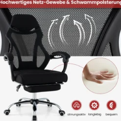 Ergonomischer Mesh-Bürostuhl mit Fußstütze & Höhenverstellbarer Neigbarer Rückenlehne Chefsessel