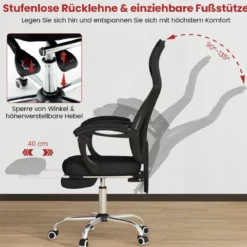 Ergonomischer Mesh-Bürostuhl mit Fußstütze & Höhenverstellbarer Neigbarer Rückenlehne Chefsessel