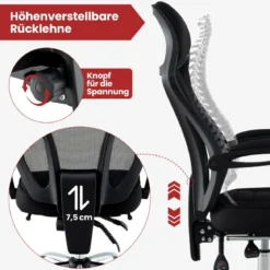 Ergonomischer Mesh-Bürostuhl mit Fußstütze & Höhenverstellbarer Neigbarer Rückenlehne Chefsessel