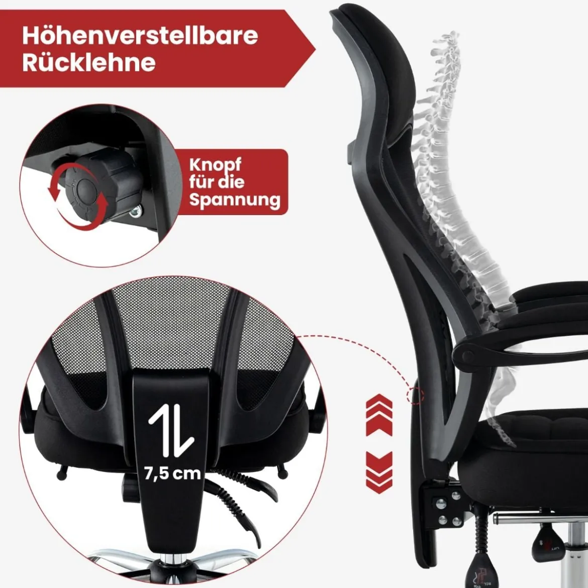 Ergonomischer Mesh-Bürostuhl mit Fußstütze & Höhenverstellbarer Neigbarer Rückenlehne Chefsessel