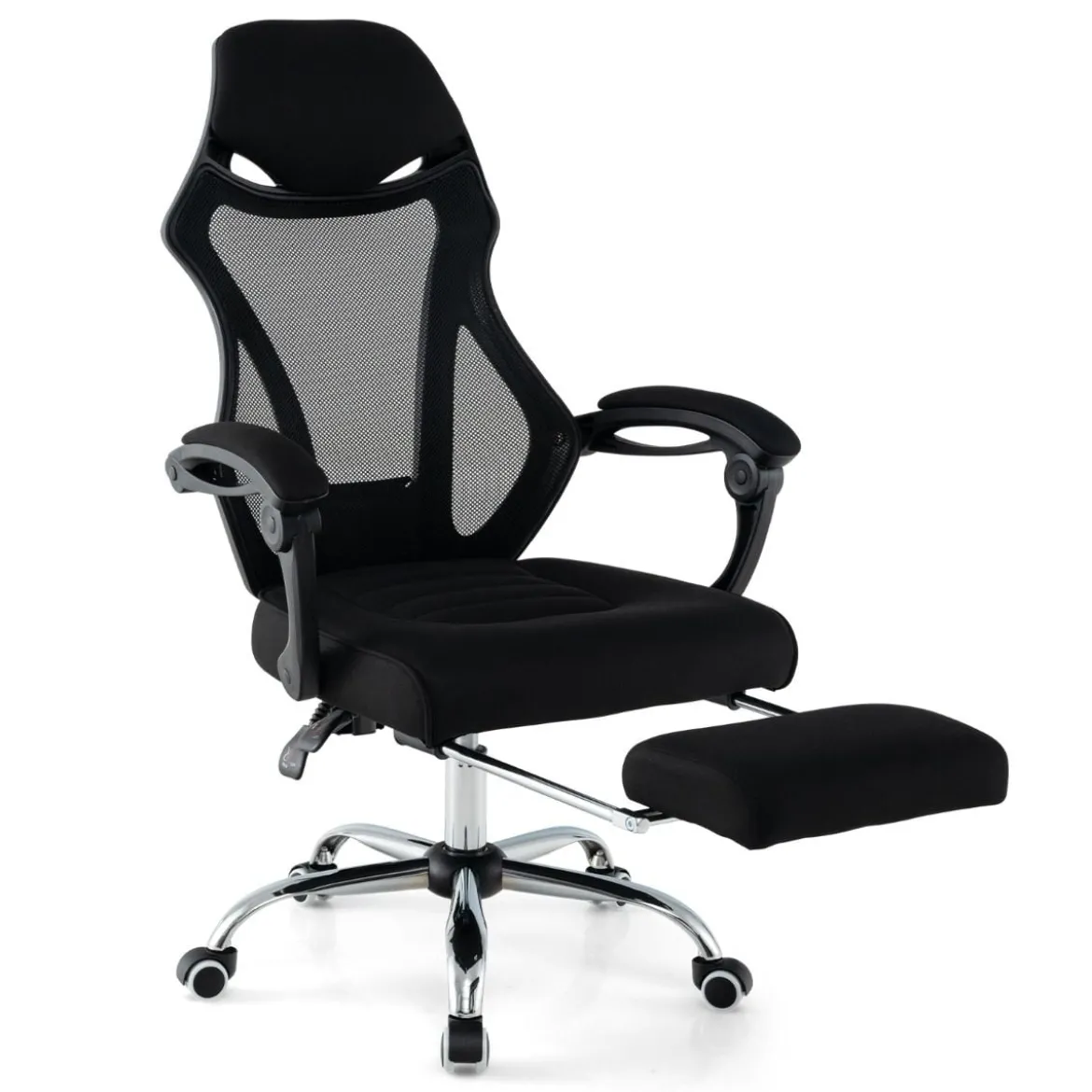 Ergonomischer Mesh-Bürostuhl mit Fußstütze & Höhenverstellbarer Neigbarer Rückenlehne Chefsessel