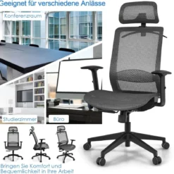 Ergonomischer Netz-Bürostuhl Computerstuhl Drehstuhl auf Rollen 68 x 68 x 114,5-124,5 cm Grau
