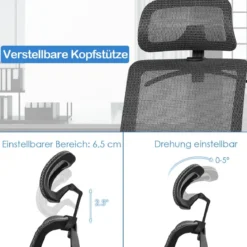 Ergonomischer Netz-Bürostuhl Computerstuhl Drehstuhl auf Rollen 68 x 68 x 114,5-124,5 cm Grau