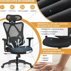 Ergonomischer Verstellbarer Drehstuhl Chefsessel mit Hoher Rückenlehne Schwarz
