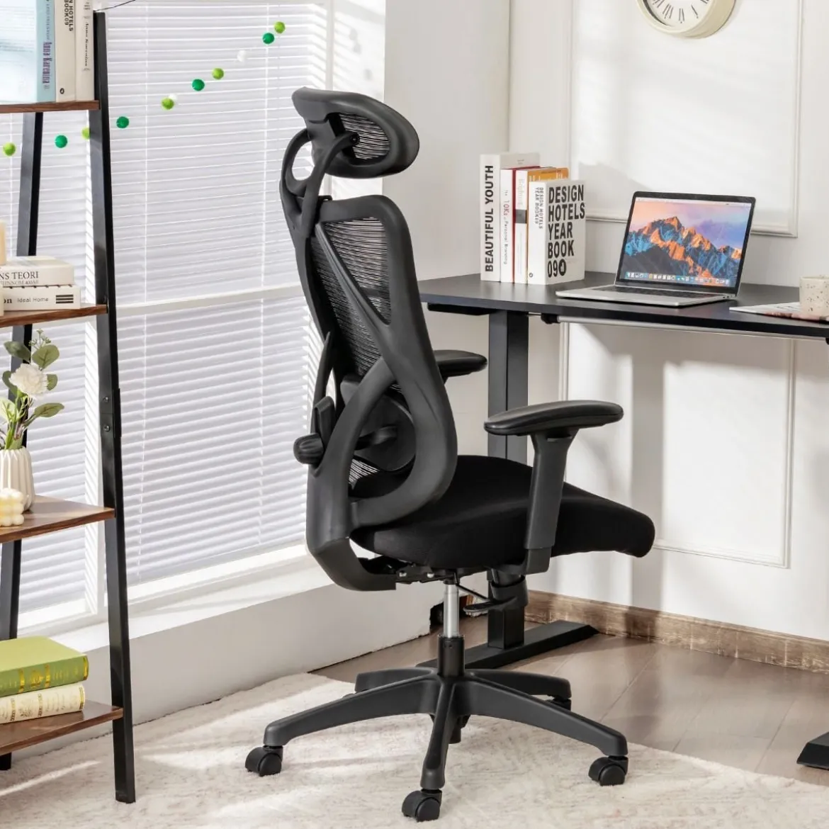 Ergonomischer Verstellbarer Drehstuhl Chefsessel mit Hoher Rückenlehne Schwarz