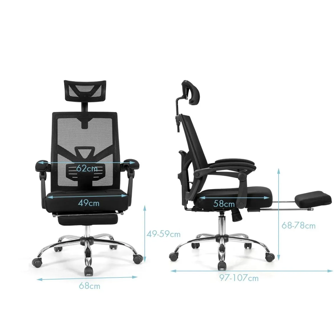 Ergonomischer Zurück Klappbarer Stuhl Computerstuhl Bürostuhl Höhenverstellbar Schwarz