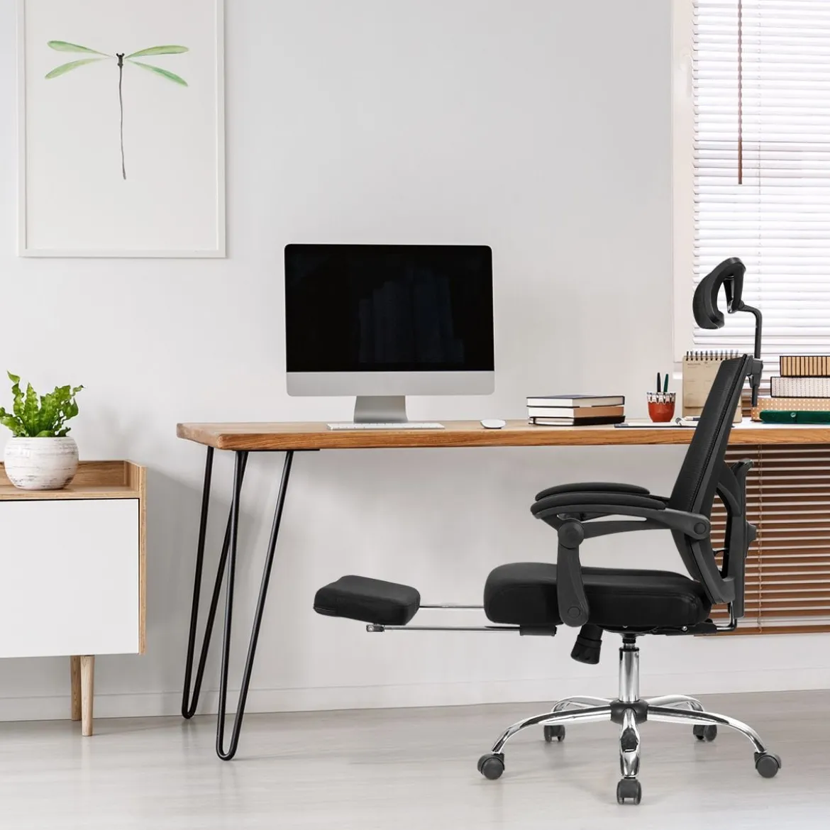Ergonomischer Zurück Klappbarer Stuhl Computerstuhl Bürostuhl Höhenverstellbar Schwarz