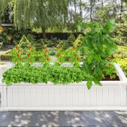 Erhöhter Outdoor Pflanzenkübel Gartenbeet Pflanzgefäß für Terrasse und Garten 122 x 60 x 30 cm Weiß
