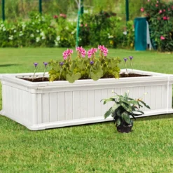 Erhöhter Outdoor Pflanzenkübel Gartenbeet Pflanzgefäß für Terrasse und Garten 122 x 60 x 30 cm Weiß