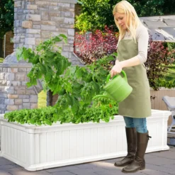 Erhöhter Outdoor Pflanzenkübel Gartenbeet Pflanzgefäß für Terrasse und Garten 122 x 60 x 30 cm Weiß
