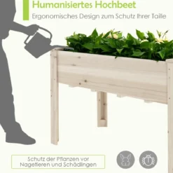 Erhöhter Pflanzkasten aus Holz mit Bodenauskleidung und großem Fassungsvermögen 121,5 x 60,5 x 81,5 cm Holzfarbe