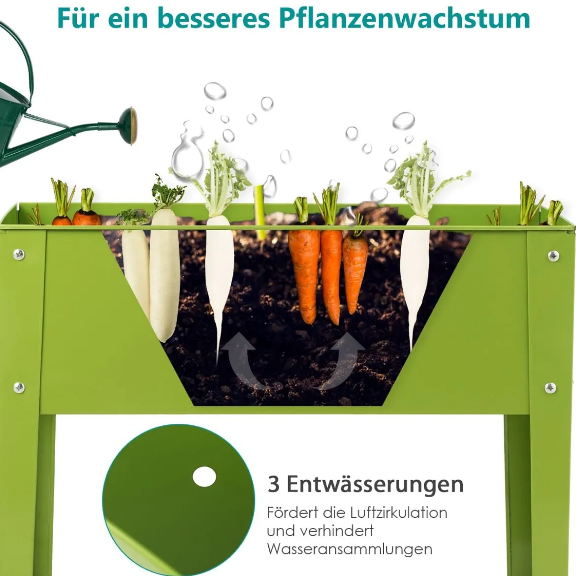 Erhöhter Pflanzkasten Metall-Hochbeet mit reichlich Pflanzfläche Pflanzkasten mit 2 Drainagelöchern 60 x 30 x 45cm