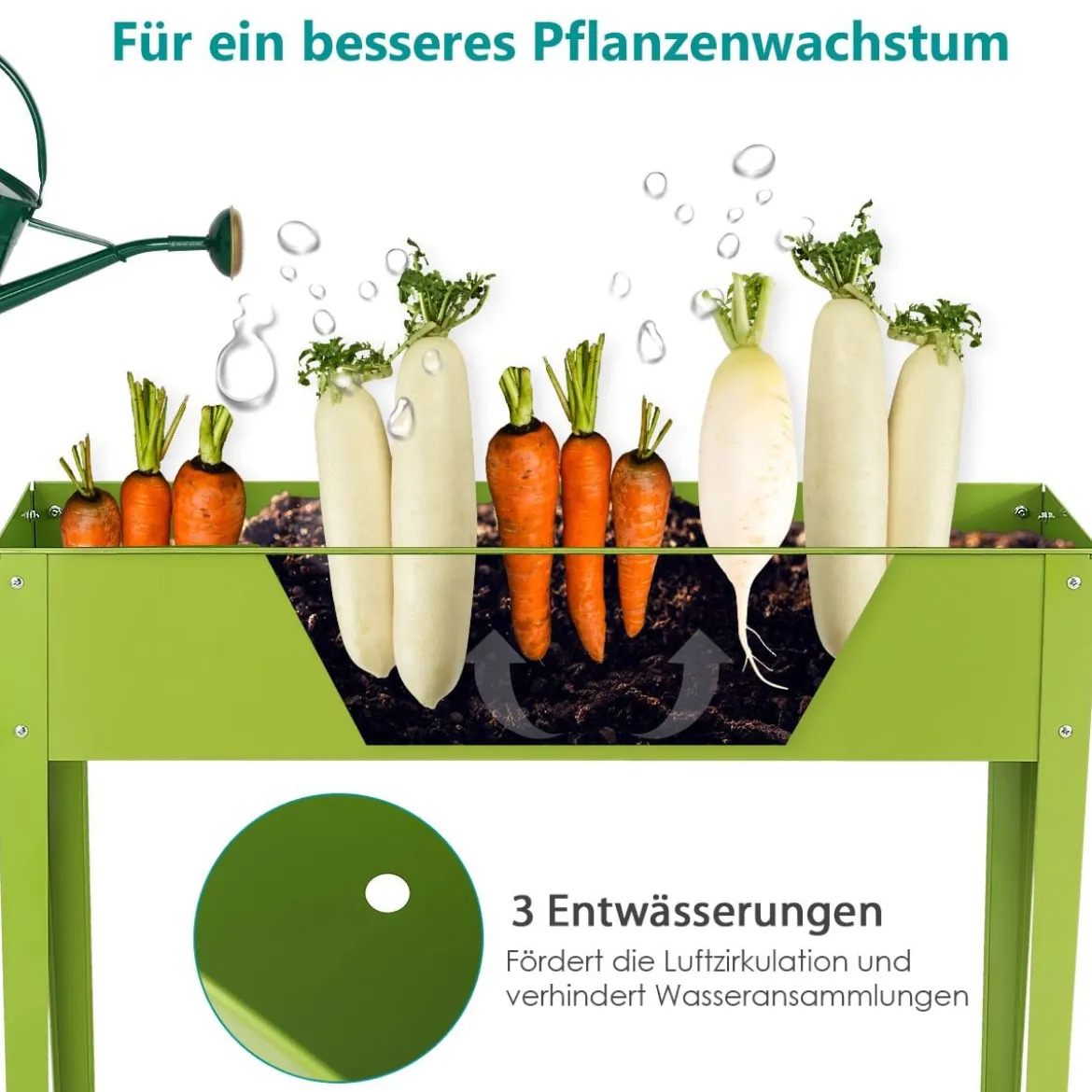Erhöhter Pflanzkasten Metall-Hochbeet mit reichlich Pflanzfläche Pflanzkasten mit 2 Drainagelöchern Grün