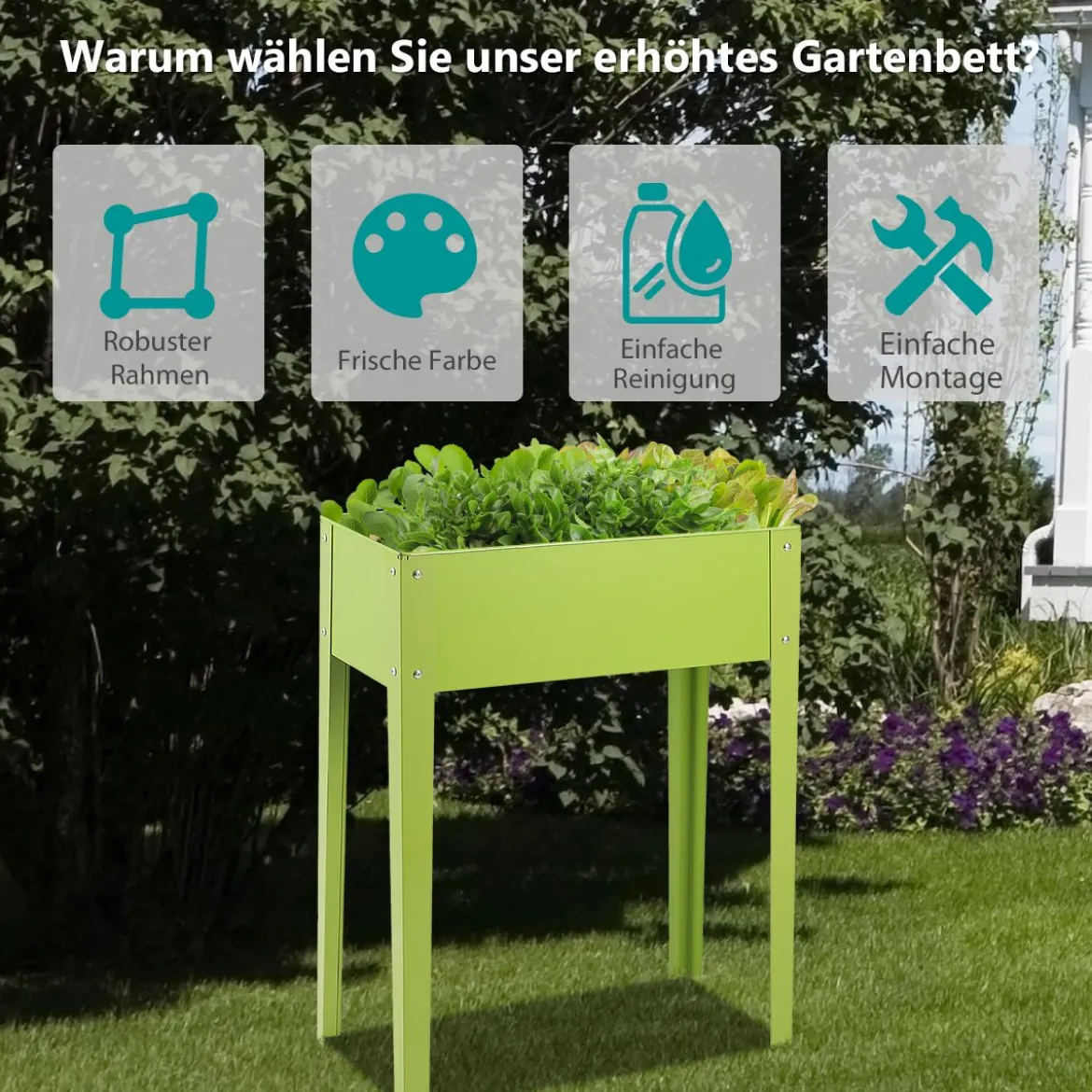 Erhöhter Pflanzkasten Metall-Hochbeet mit reichlich Pflanzfläche Pflanzkasten mit 2 Drainagelöchern 60 x 30 x 80cm