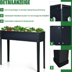 Erhöhter Pflanzkasten mit 2 Drainagelöchern Metall Hochbeet Pflanzkasten Grau