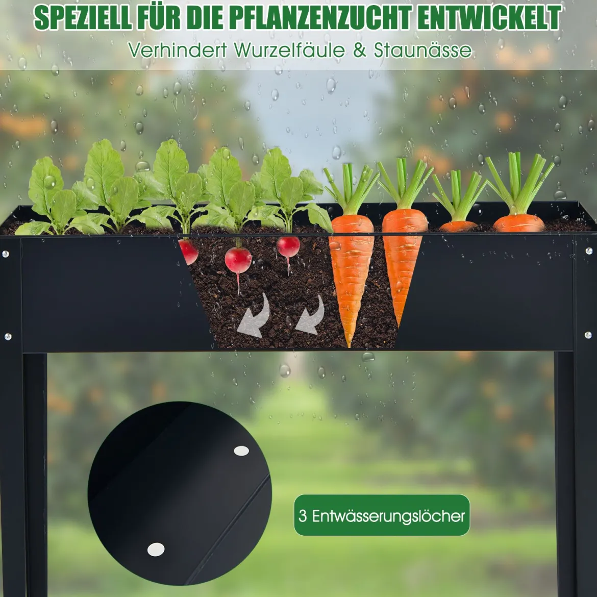 Erhöhter Pflanzkasten mit 2 Drainagelöchern Metall Hochbeet Pflanzkasten Grau