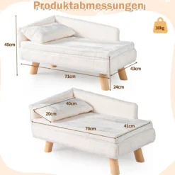 Erhöhtes Haustierbett für mittelgroße & kleine Haustiere Hundesofa mit abnehmbarem gepolstertem Kissen & Kopfkissen Weiß