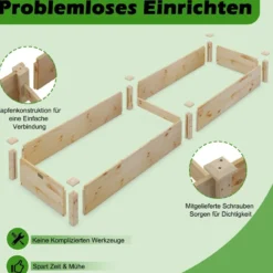 Erhöhtes Holzbeet Outdoor-Holzpflanzkasten für Gemüse 240 x 60 x 25 cm Natur