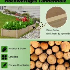 Erhöhtes Holzbeet Outdoor-Holzpflanzkasten für Gemüse 240 x 60 x 25 cm Natur