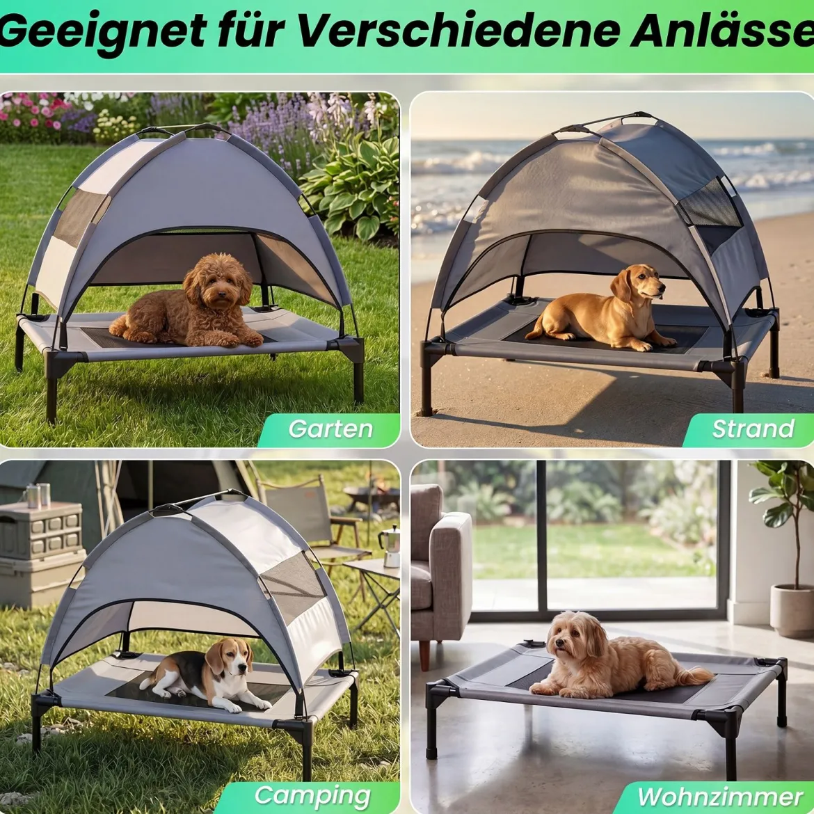 Erhöhtes Hundebett mit Baldachin Wetterfeste Hundeliege mit Abnehmbare Sonnendach 78,5 x 63 x 70 cm
