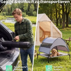 Erhöhtes Hundebett mit Baldachin Wetterfeste Hundeliege mit Abnehmbare Sonnendach 78,5 x 63 x 70 cm