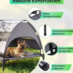 Erhöhtes Hundebett mit Baldachin Wetterfeste Hundeliege mit Abnehmbare Sonnendach 78,5 x 63 x 70 cm