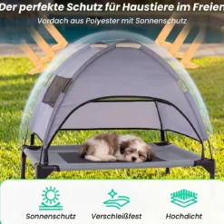 Erhöhtes Hundebett mit Baldachin Wetterfeste Hundeliege mit Abnehmbare Sonnendach 78,5 x 63 x 70 cm