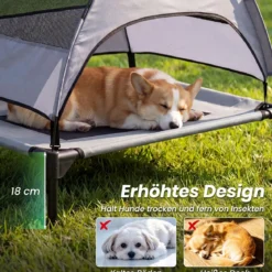 Erhöhtes Hundebett mit Baldachin Wetterfeste Hundeliege mit Abnehmbare Sonnendach 78,5 x 63 x 70 cm