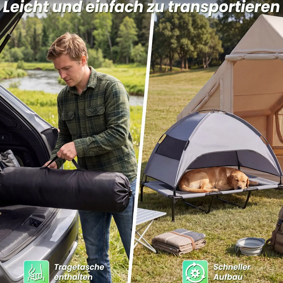 Erhöhtes Hundebett mit Baldachin Wetterfeste Hundeliege mit Abnehmbare Sonnendach 122,5 x 91 x 95 cm
