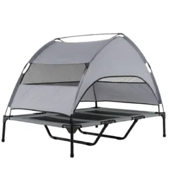 Erhöhtes Hundebett mit Baldachin Wetterfeste Hundeliege mit Abnehmbare Sonnendach 122,5 x 91 x 95 cm