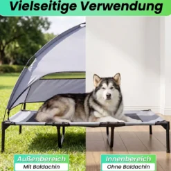 Erhöhtes Hundebett mit Baldachin Wetterfeste Hundeliege mit Abnehmbare Sonnendach 122,5 x 91 x 95 cm