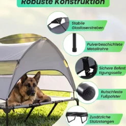 Erhöhtes Hundebett mit Baldachin Wetterfeste Hundeliege mit Abnehmbare Sonnendach 122,5 x 91 x 95 cm