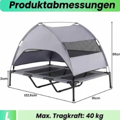 Erhöhtes Hundebett mit Baldachin Wetterfeste Hundeliege mit Abnehmbare Sonnendach 122,5 x 91 x 95 cm