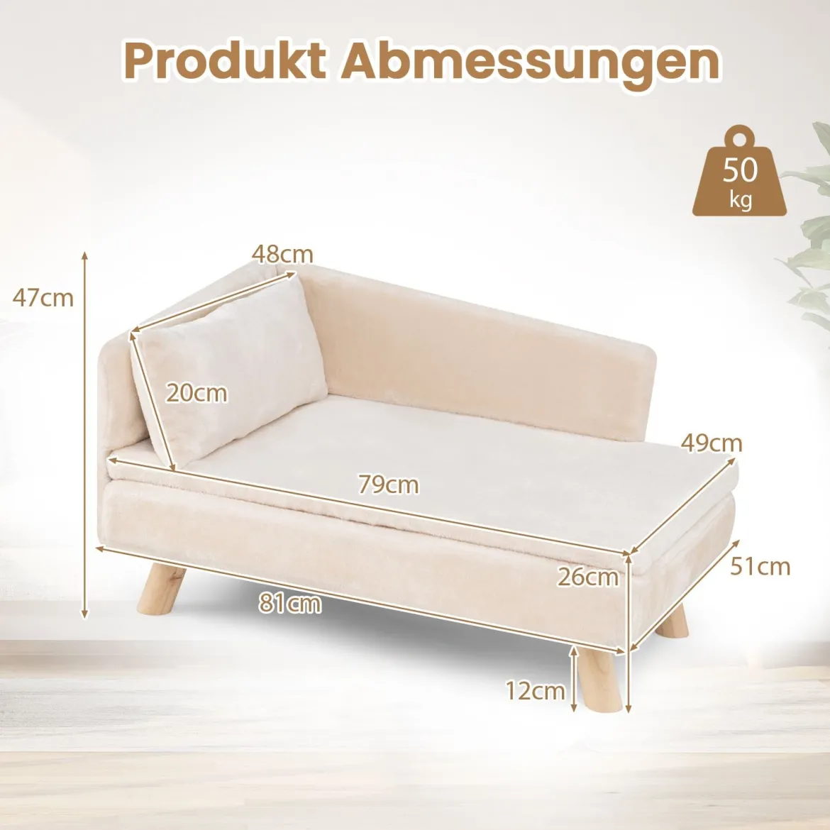 Erhöhtes Hundesofa für mittelgroße & kleine Hunde Welpen Katzen und Kätzchen Hundecouch Weiß
