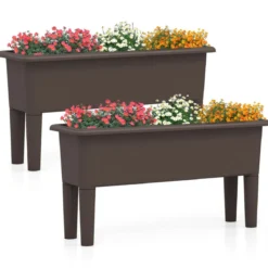 2er Hochbeet Gartenbeet aus Kunststoff 29 L Pflanzkasten mit abnehmbaren Beinen & Drainageloch Kaffee