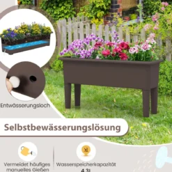 2er Hochbeet Gartenbeet aus Kunststoff 29 L Pflanzkasten mit abnehmbaren Beinen & Drainageloch Kaffee
