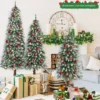 3er Künstlicher Weihnachtsbaum mit Schnee & LED-Lichtern & Metallständer Christbaum