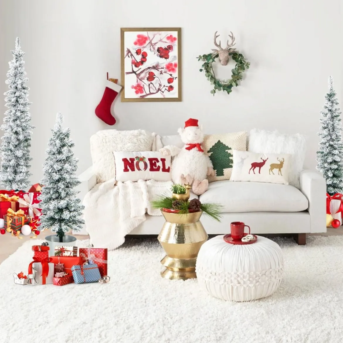 3er Künstliche Weihnachtsbaum mit Schnee & Sockel aus Metall 90 + 120 + 150 cm Grün