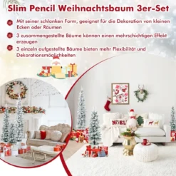3er Künstliche Weihnachtsbaum mit Schnee & Sockel aus Metall 90 + 120 + 150 cm Grün