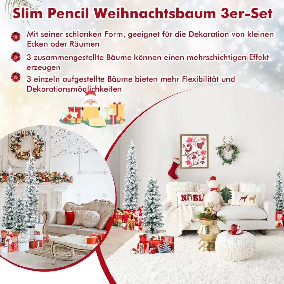 3er Künstliche Weihnachtsbaum mit Schnee & Sockel aus Metall 90 + 120 + 150 cm Grün