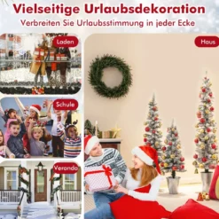 3er Künstliche Weihnachtsbaum mit Schnee & Sockel aus Metall 90 + 120 + 150 cm Grün