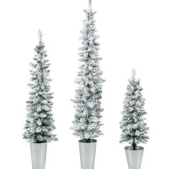 3er Künstliche Weihnachtsbaum mit Schnee & Sockel aus Metall 90 + 120 + 150 cm Grün
