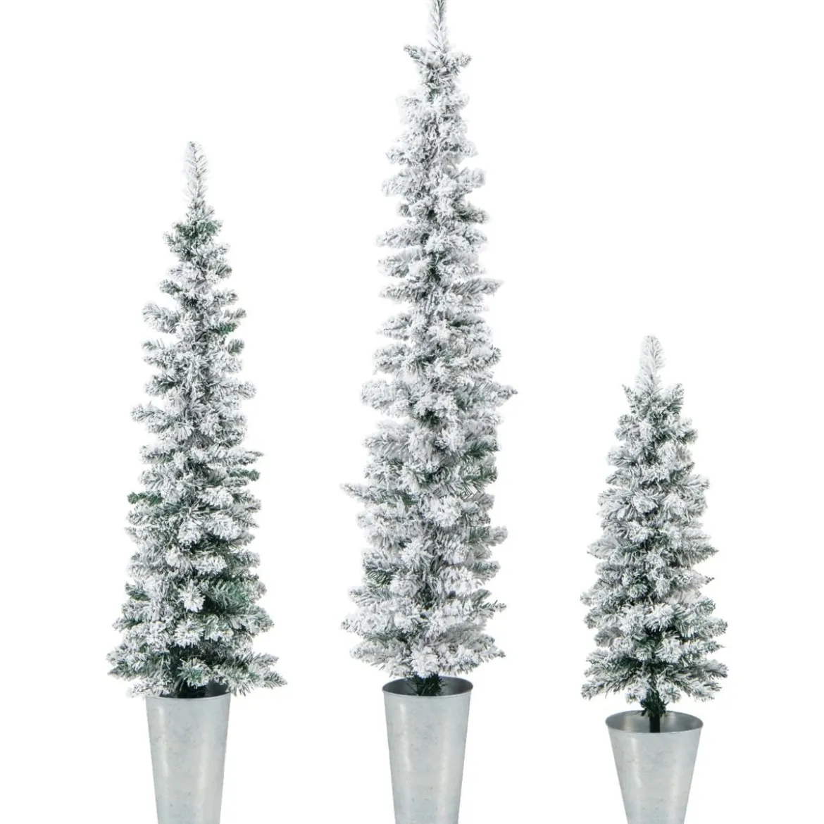 3er Künstliche Weihnachtsbaum mit Schnee & Sockel aus Metall 90 + 120 + 150 cm Grün